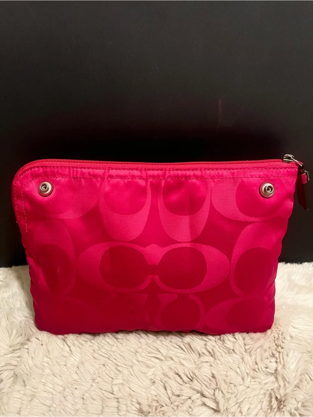 Coach Hot Pink Signature Getaway Nylon Cosmetic Pouch